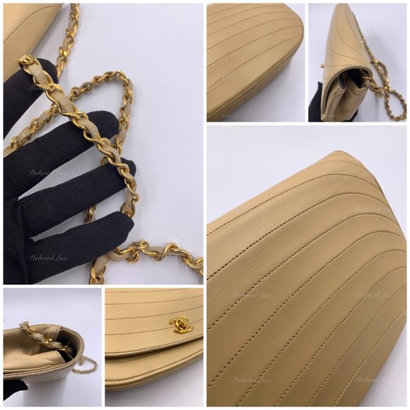 Authentic CHANEL Vintage Lambskin Half Moon Flap Bag Beige / gold hardware - Picture 11 of 17